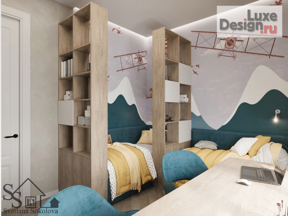 Дизайн интерьера двухкомнатной квартиры "Детская для мальчика и девочки ЖК Зелёная Река" (фото 2)