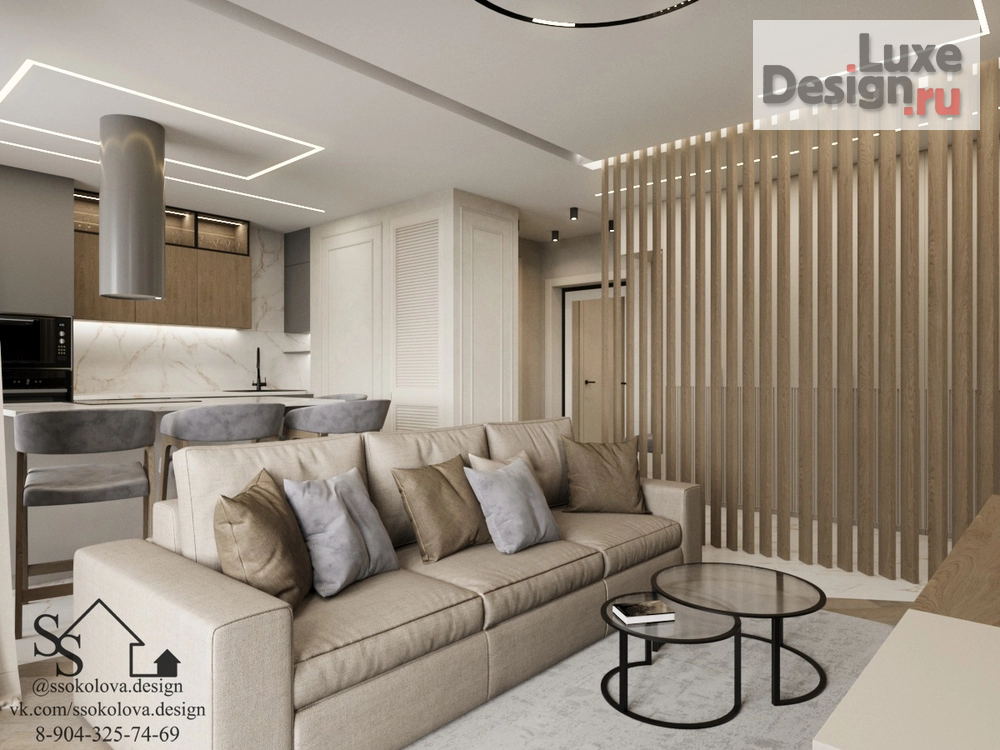 Дизайн интерьера гостиной "Кухня-гостиная ЖК Золотой Парус" (фото 2)