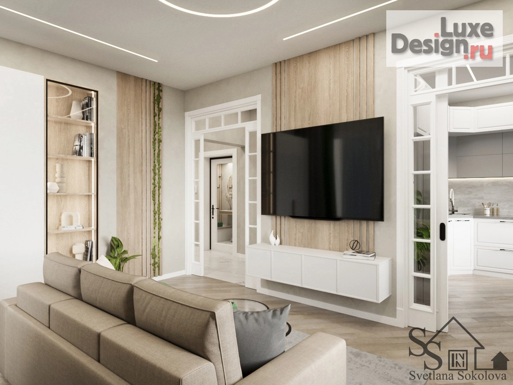 Дизайн интерьера гостиной "Гостиная с зелёным акцентом" (фото 3)