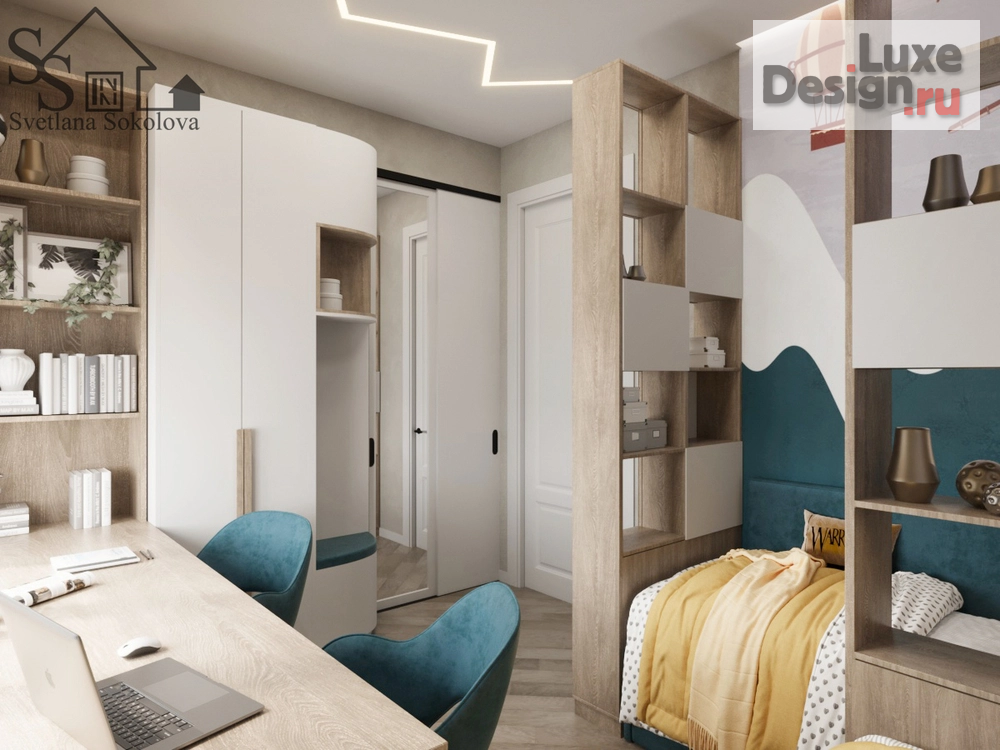 Дизайн интерьера двухкомнатной квартиры "Детская для мальчика и девочки ЖК Зелёная Река" (фото 3)
