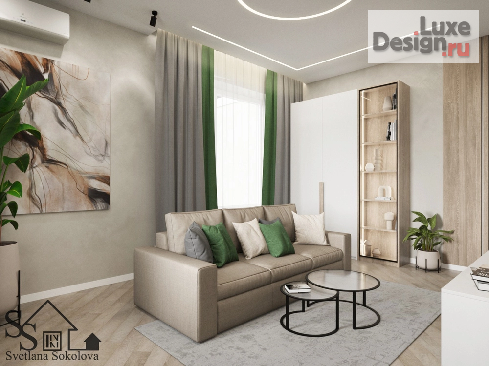 Дизайн интерьера гостиной "Гостиная с зелёным акцентом" (фото 4)