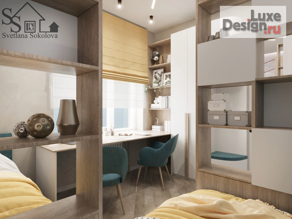 Дизайн интерьера двухкомнатной квартиры "Детская для мальчика и девочки ЖК Зелёная Река" (фото 4)