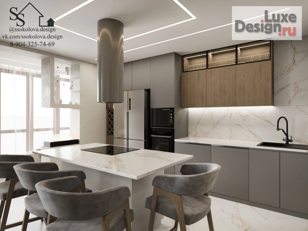 Дизайн интерьера гостиной "Кухня-гостиная ЖК Золотой Парус" (фото 5)