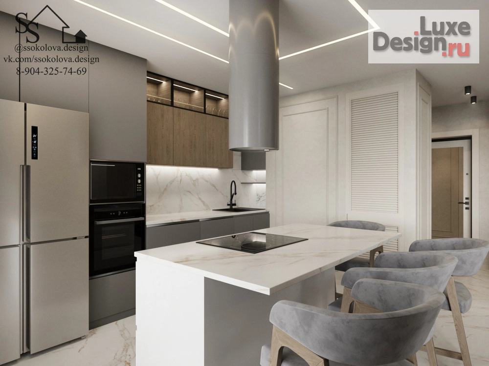 Дизайн интерьера гостиной "Кухня-гостиная ЖК Золотой Парус" (фото 6)