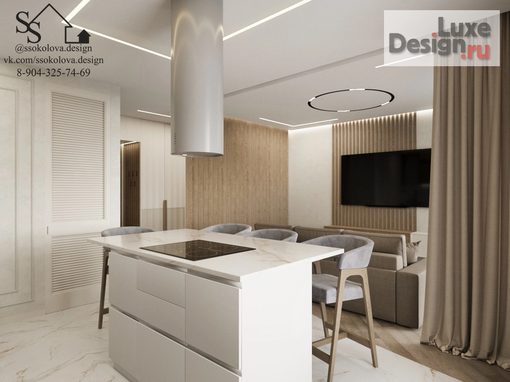 Дизайн интерьера гостиной "Кухня-гостиная ЖК Золотой Парус" (фото 7)