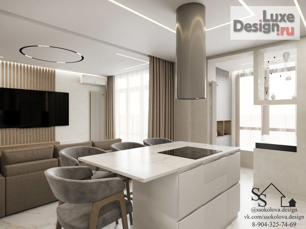 Дизайн интерьера гостиной "Кухня-гостиная ЖК Золотой Парус" (фото 8)